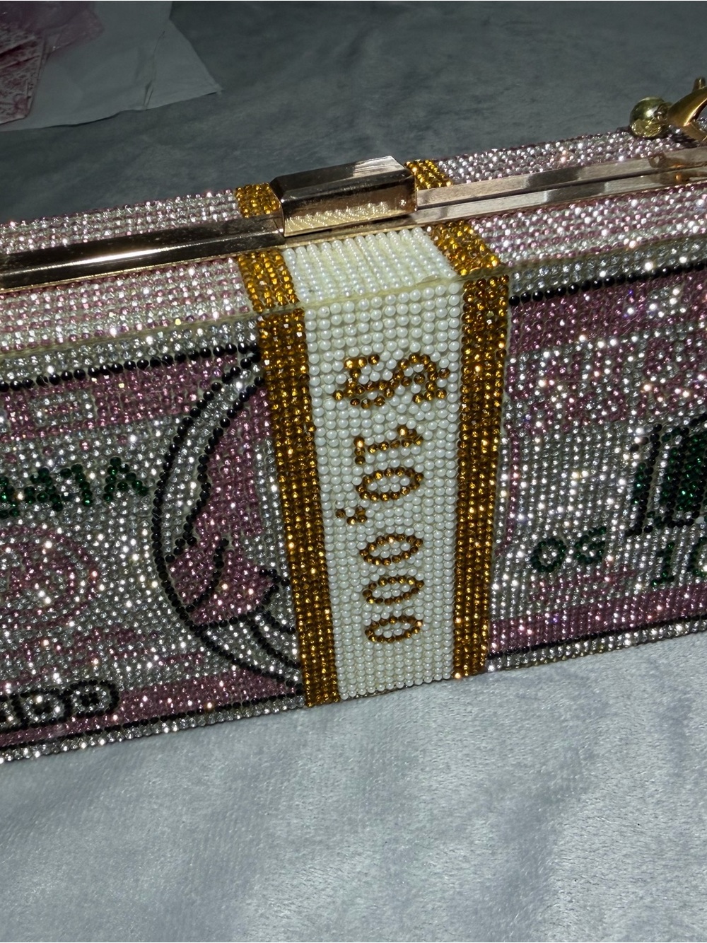 Embellished Pink and Gold Rhinestone Money Clutch